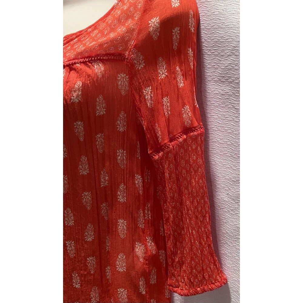 Lucky Brand Floral Sheer Womens XS Orange Red Coral Fairy Boho Peasant Cottage - Picture 5 of 11